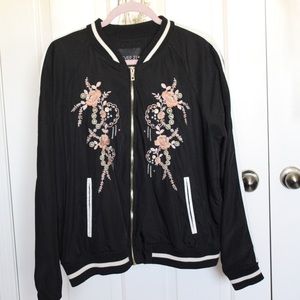 Bomber Jacket with Floral Embroidery